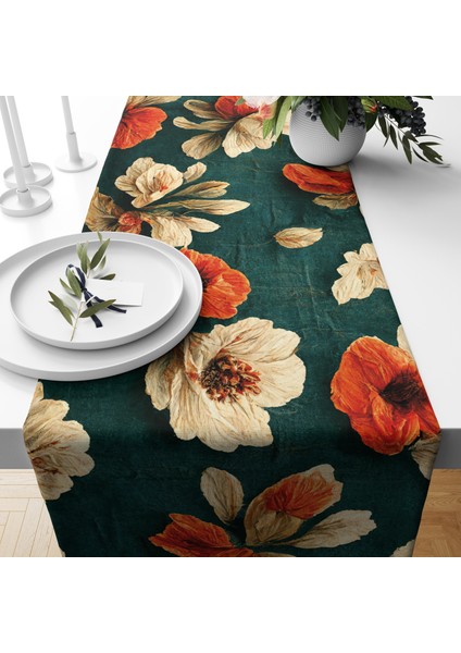 Dijital Baskılı Runner - Çiçek Desenli - 140X40 cm