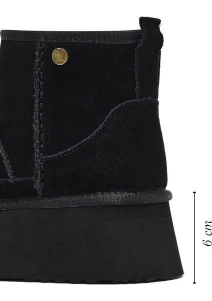 Kadın Siyah Kalın Tabanlı Süet Deri Teddy Bot 25WFD492810 fiyatları