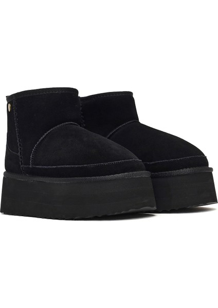 Kadın Siyah Kalın Tabanlı Süet Deri Teddy Bot 25WFD492810 indirimleri