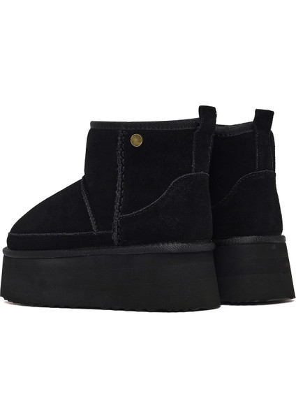 Kadın Siyah Kalın Tabanlı Süet Deri Teddy Bot 25WFD492810