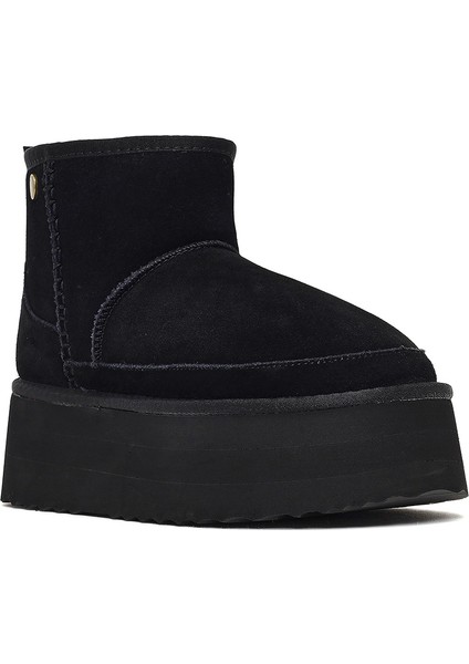 Kadın Siyah Kalın Tabanlı Süet Deri Teddy Bot 25WFD492810