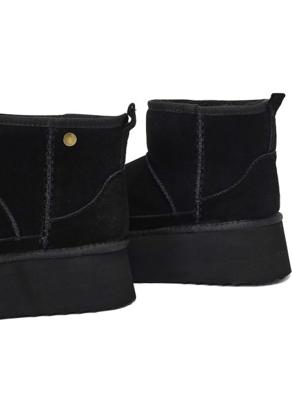 Kadın Siyah Kalın Tabanlı Süet Deri Teddy Bot 25WFD492810