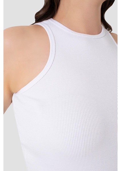 Kadın Pamuklu Fitilli Görünümlü Halter Yaka Basic Beyaz Atlet fırsatları