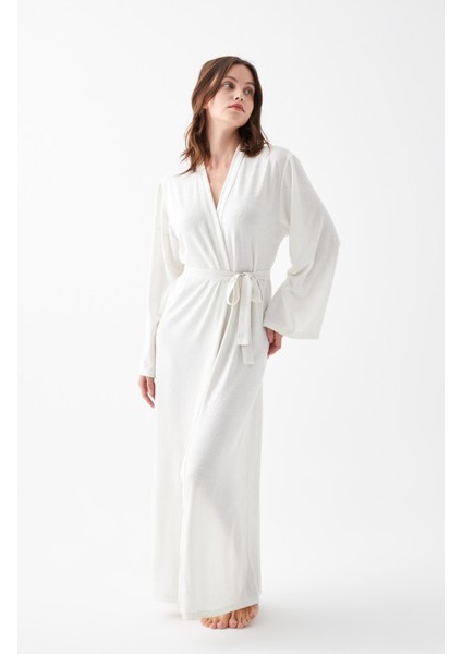 Kadın Uzun Ekru Penye Sabahlık modelleri