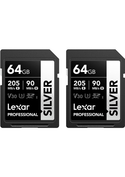 Profesyonel Silver Sd Kart 2X64 Gb, 205 Mb/s'ye Kadar Okuma, 90MB/S Yazma, Sdxc Uhs-I Hafıza K