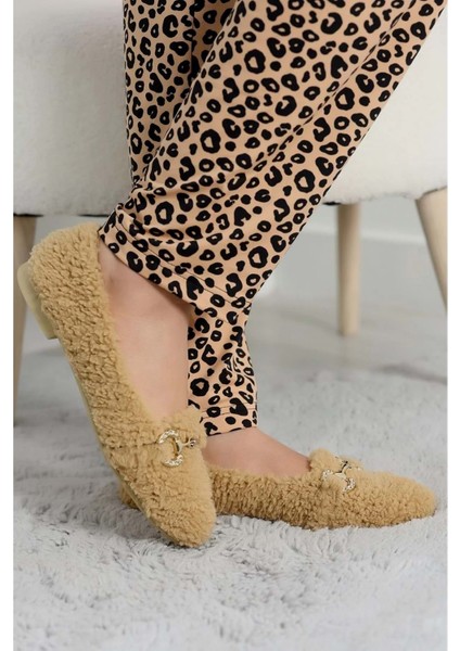 Kadın Gold Tokalı Kışlık Babet Ev ve Dış Mekan Ayakkabısı - Vizon - 38 fırsatları