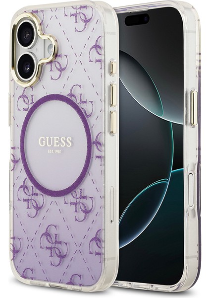 iPhone 17 Uyumlu Kılıf Guess Orjinal Lisanslı M-Safe Özellikli 4g Desenli Simli Silikon Kapak Mor
