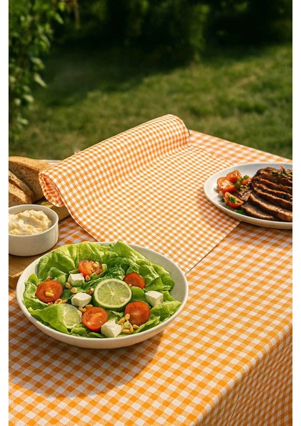 Zefir Desen Sofra Bezi Masa Örtüsü 170 x 170 cm Turuncu