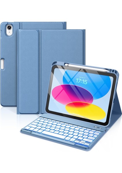 Apple iPad 11. Nesil A16 2025 / 10. Nesil Uyumlu Tablet Klavyeli Kılıf Kablosuz Bluetooth Özellikli Manyetik Standlı Q Kalem Bölmeli Klavyeli Tablet Kılıfı