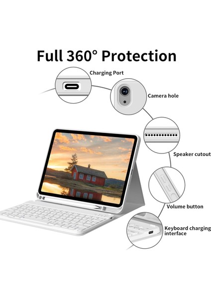 Apple iPad 11. Nesil A16 2025 / 10. Nesil Uyumlu Tablet Klavyeli Kılıf Kablosuz Bluetooth Özellikli Manyetik Standlı Q Kalem Bölmeli Klavyeli Tablet Kılıfı fırsatları