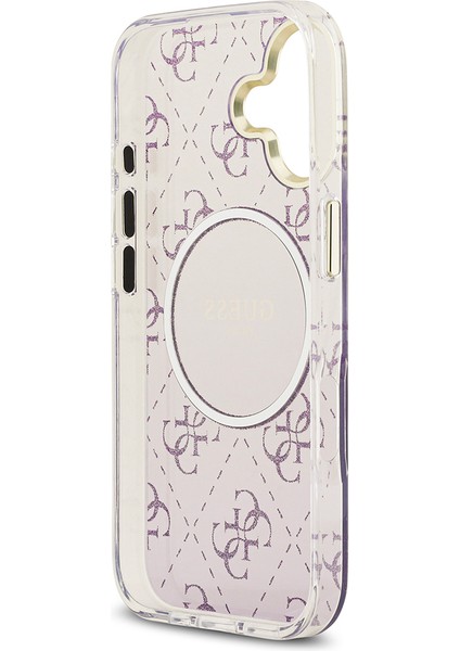 iPhone 17 Uyumlu Kılıf Guess Orjinal Lisanslı M-Safe Özellikli 4g Desenli Simli Silikon Kapak Mor