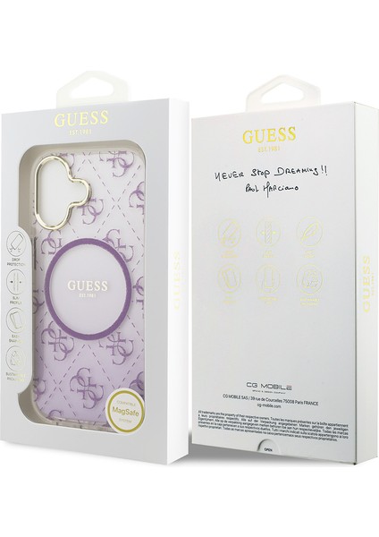 iPhone 17 Uyumlu Kılıf Guess Orjinal Lisanslı M-Safe Özellikli 4g Desenli Simli Silikon Kapak Mor