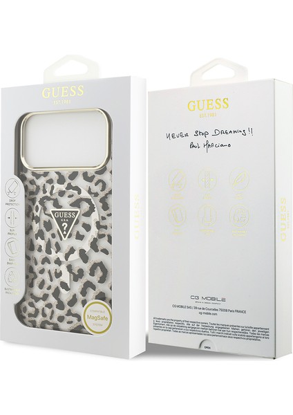 iPhone 17 Pro Max Uyumlu Kılıf Guess Lisanslı M-Safeli Üçgen Logolu Simli Leopar Desenli Kapak Siyah