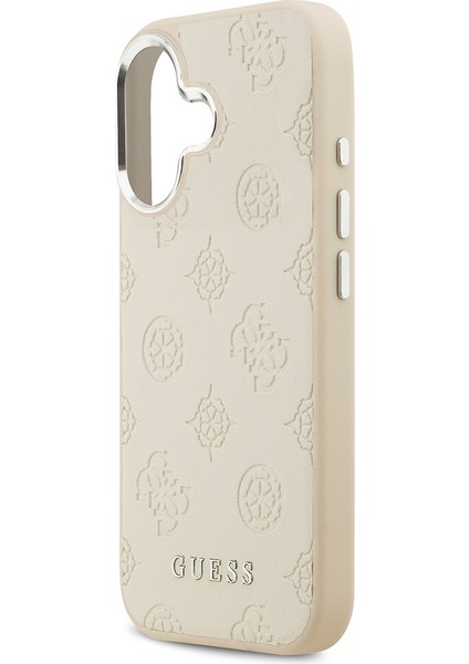 iPhone 17 Uyumlu Kılıf Guess Lisanslı M-Safeli Sıcak Baskılı Klasik Yazı Logolu Pu Deri Peony Bej