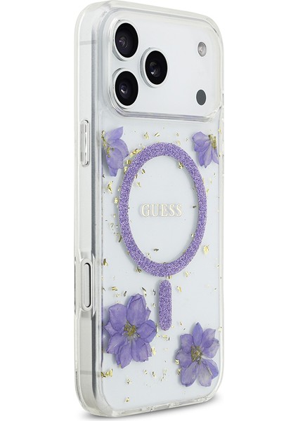 iPhone 17 Pro Max Uyumlu Kılıf Guess Lisanslı M-Safe Özellikli Transparan Resin Flowers Kapak Mor fırsatları