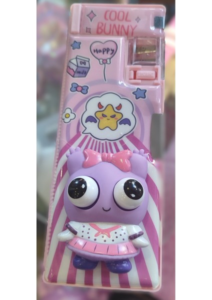 3 Bölmeli Kapaklı Sukuşi Kuromi Figürlü Kalemtraşlı Kalem Kutusu AD68122