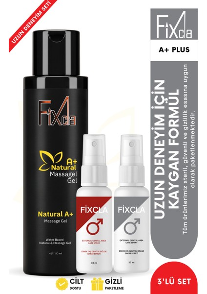 A+ Plus Uzun Deneyim 3’lü Set – Natural Su Bazlı Jel 150 ml + 2 Adet Hassasiyet Azaltıcı Sprey 30 ml