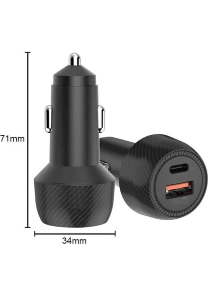 Hızlı Oto Şarj Cihazı 38W Çift Girişli Hızlı Şarj Oto Çakmaklık Type-C - M950K660-R80950 indirimleri