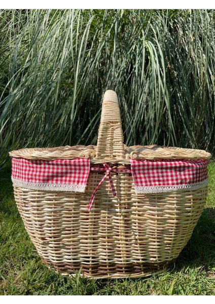 Kapaklı Içi Fisto Örtülü Hasır Xxl Büyük Boy Piknik Sepeti