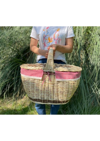 Kapaklı Içi Fisto Örtülü Hasır Xxl Büyük Boy Piknik Sepeti indirimleri