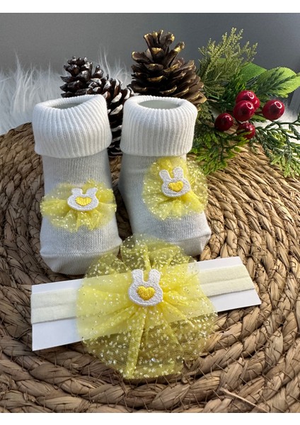 Kız Bebek Süslü Çorap Bandana Set
