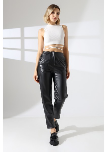 Deri Pantolon Paça Pens Detaylı