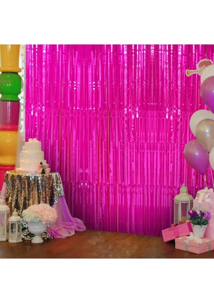 Fuşya Renk Enessiworldtra Metalize Parlak Saçaklı Arka Fon Perde Ithal A Kalite 1x2 Metre fırsatları