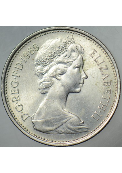 Birleşik Krallık 5 Pence 1969 Kraliçe Iı. Elizabeth. Ingiltere 23,6 mm Çilaltı+ modelleri