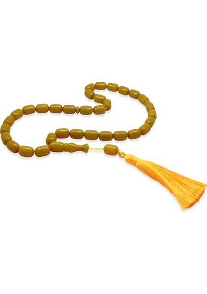 Çubuk Sıkma Kehribar Tesbih - Osmanlı Saray Püsküllü - Koyu Sarı Renk - Kapsül Kesim