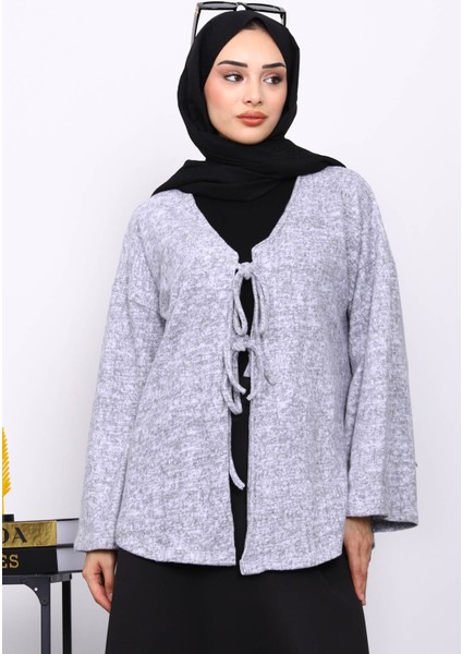 Gri Ön Bağlamalı Yumoş Kimono