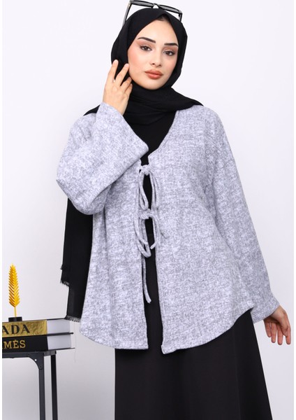 Gri Ön Bağlamalı Yumoş Kimono modelleri