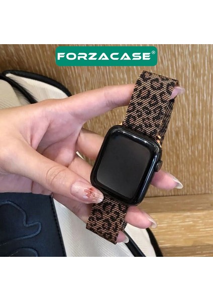 Apple Watch 9 45MM ile Uyumlu Leopar Desen Metal Mıknatıslı Kordon Kayış - FC1137 fırsatları
