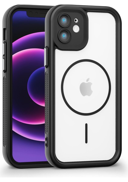 iPhone 12 Uyumlu Kamera Korumalı Magsafe Wireless Şarj Özellikli Mat Silikon Siyah Renkli Silikon Telefon Kılıfı