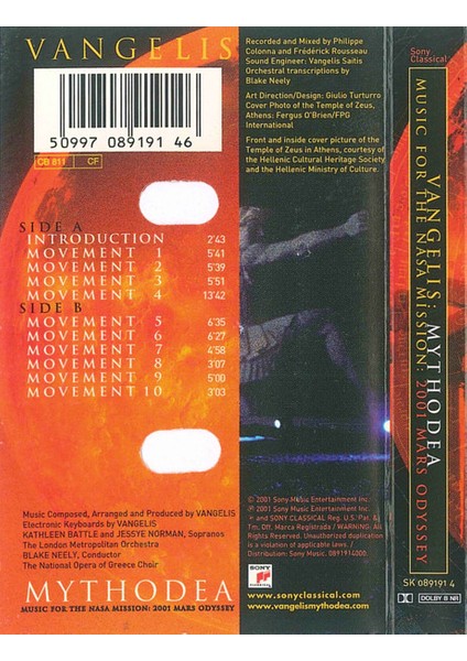 Vangelis – Mythodea (Music For The Nasa Mission: 2001 Mars Odyssey) Dikkat Kaset fiyatları