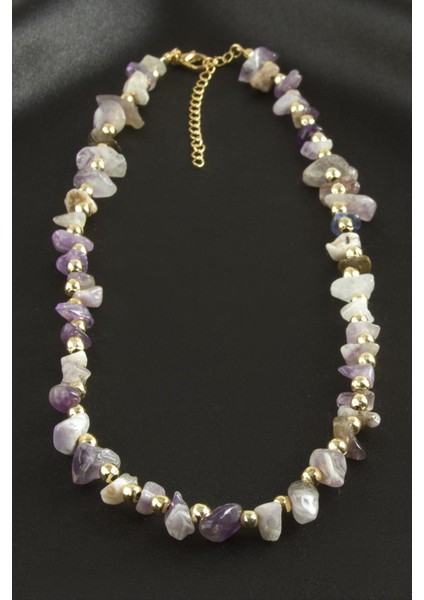 Amatist Kırık Doğaltaş Kolye