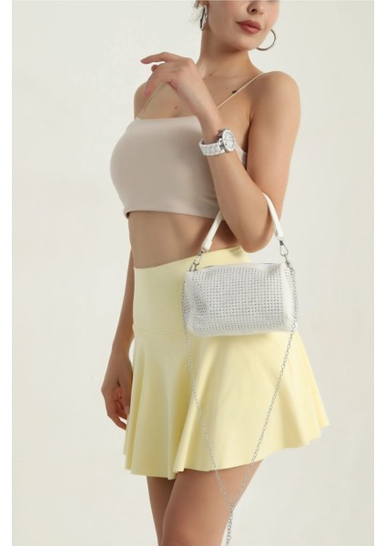 Mini Boy Taş Tasarımlı Kadın El ve Omuz Çantası