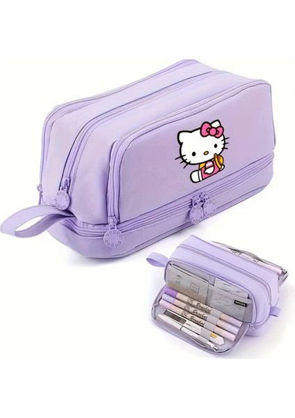 4 Bölmeli Geniş Kapasiteli Hello Kitty Figürlü Kalem Kutusu/çantası AD50374