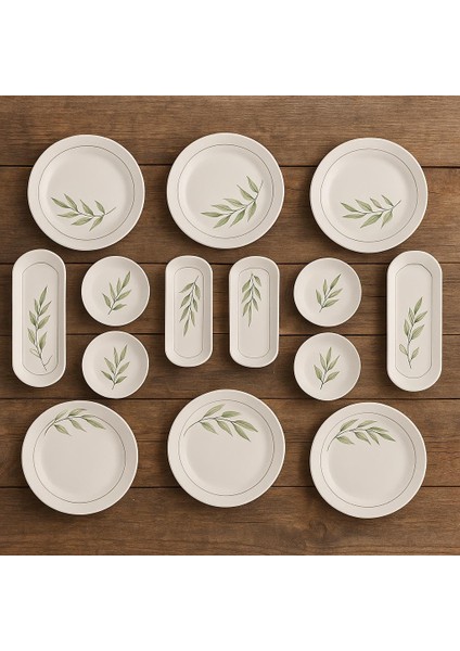 Seramık 6 Kısılık Yaprak 14 Parca Seramık Kahvaltı Takımı