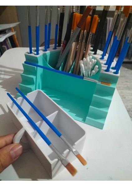 🎨 Pastel Mavi Çekmeceli Fırçalık Standı – 21+3+2 Bölmeli fiyatları