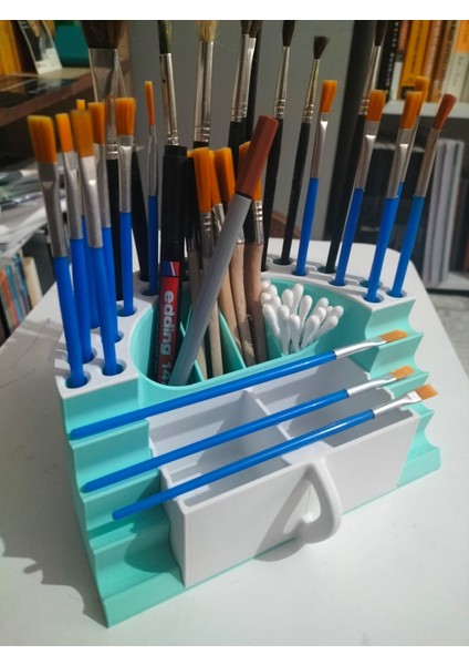 🎨 Pastel Mavi Çekmeceli Fırçalık Standı – 21+3+2 Bölmeli modelleri