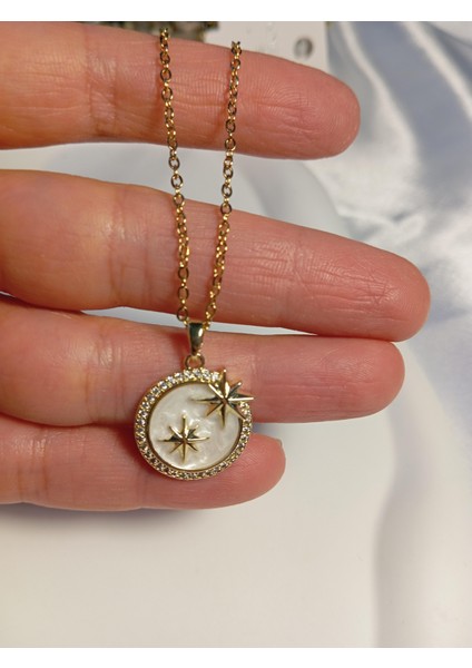 Zirkon Taş Detaylı Kutup Yıldızı Figürlü 14 K Kaplama Çelik Kolye fiyatları