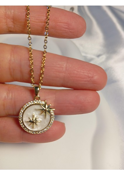 Zirkon Taş Detaylı Kutup Yıldızı Figürlü 14 K Kaplama Çelik Kolye modelleri