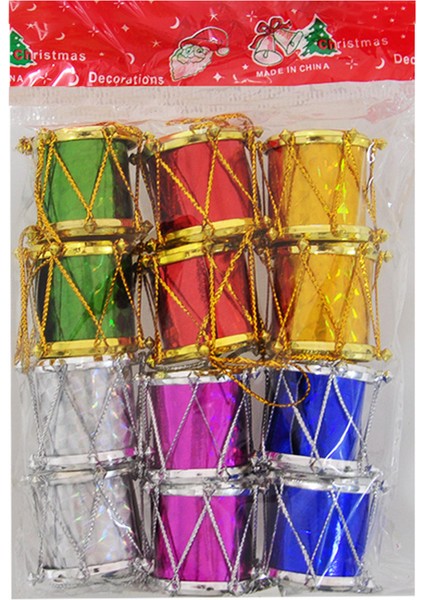 Yılbaşı Ağaç Süsü Renkli Davullar 12LI 3 cm