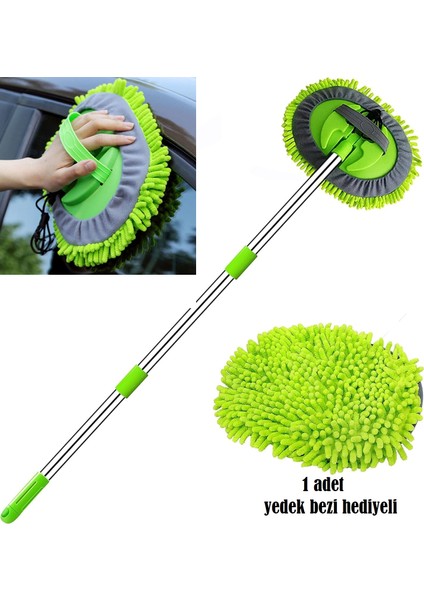 Çok Fonksiyonlu Mikrofiber Oto Fırçası Mopu Yedek Bezli Teleskopik Saplı Araba Yıkama Fırçası