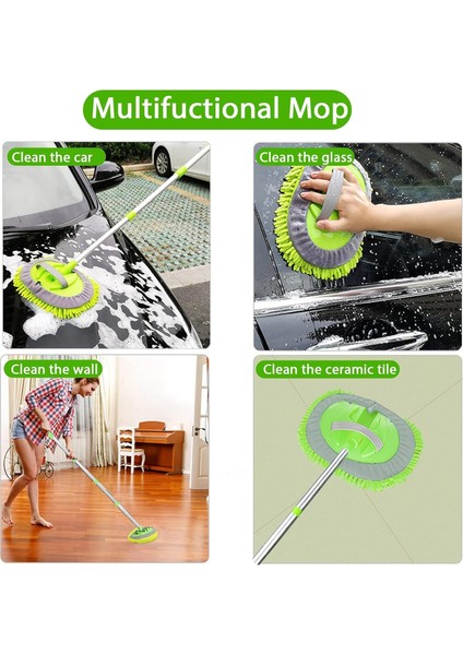 Çok Fonksiyonlu Mikrofiber Oto Fırçası Mopu Yedek Bezli Teleskopik Saplı Araba Yıkama Fırçası