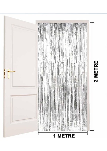 Gümüş Renk Enessiworldtra Metalize Parlak Saçaklı Arka Fon Perde Ithal A Kalite 1x2 Metre fırsatları
