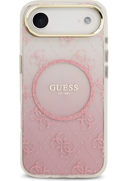iPhone 17 Air Uyumlu Kılıf Guess Lisanslı M-Safe Şarj Özellikli 4g Desenli Simli Silikon Kapak Pembe modelleri