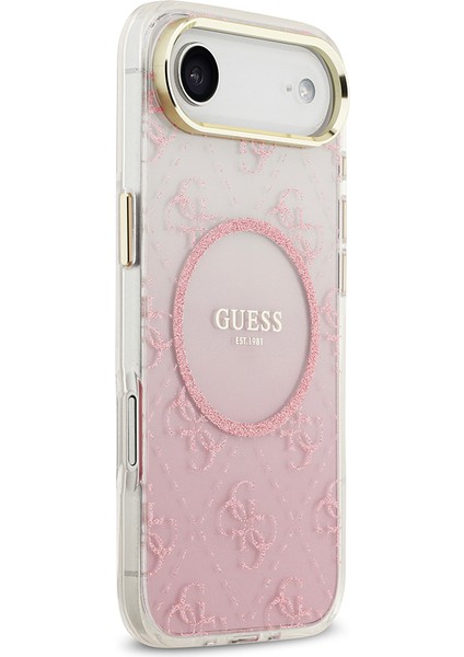iPhone 17 Air Uyumlu Kılıf Guess Lisanslı M-Safe Şarj Özellikli 4g Desenli Simli Silikon Kapak Pembe fırsatları