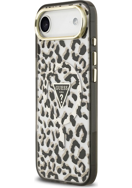 iPhone 17 Air Uyumlu Kılıf Guess Lisanslı M-Safeli Üçgen Logolu Simli Leopar Desenli Kapak Siyah fiyatları