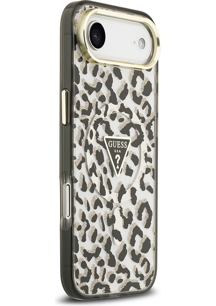 iPhone 17 Air Uyumlu Kılıf Guess Lisanslı M-Safeli Üçgen Logolu Simli Leopar Desenli Kapak Siyah fırsatları